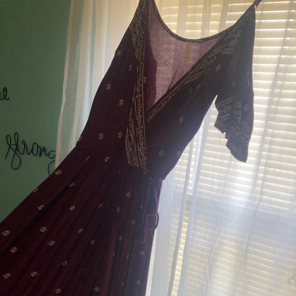 Boho maroon drop shoulder maxi dress